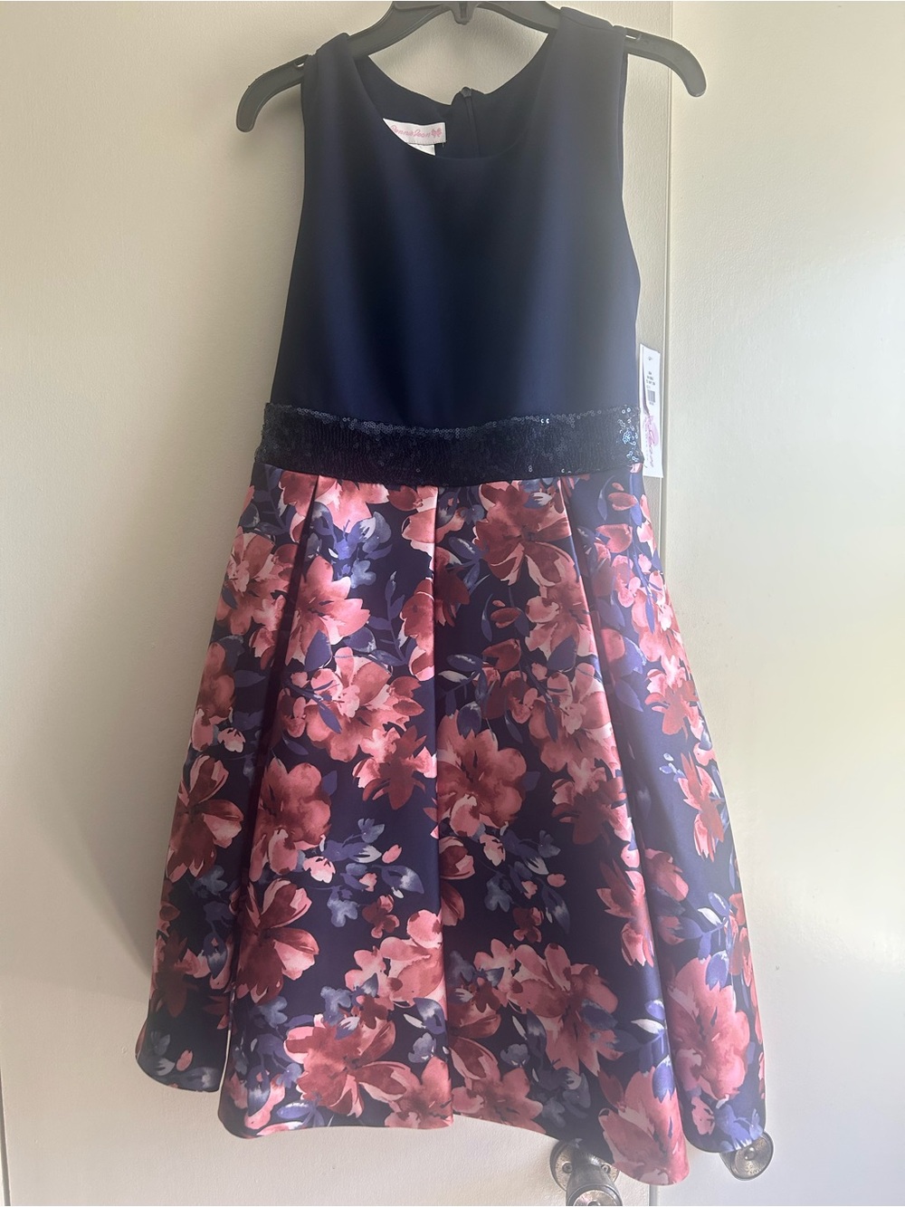 Bonnie Jean Navy and Pink Floral Party Dress Never Worn
